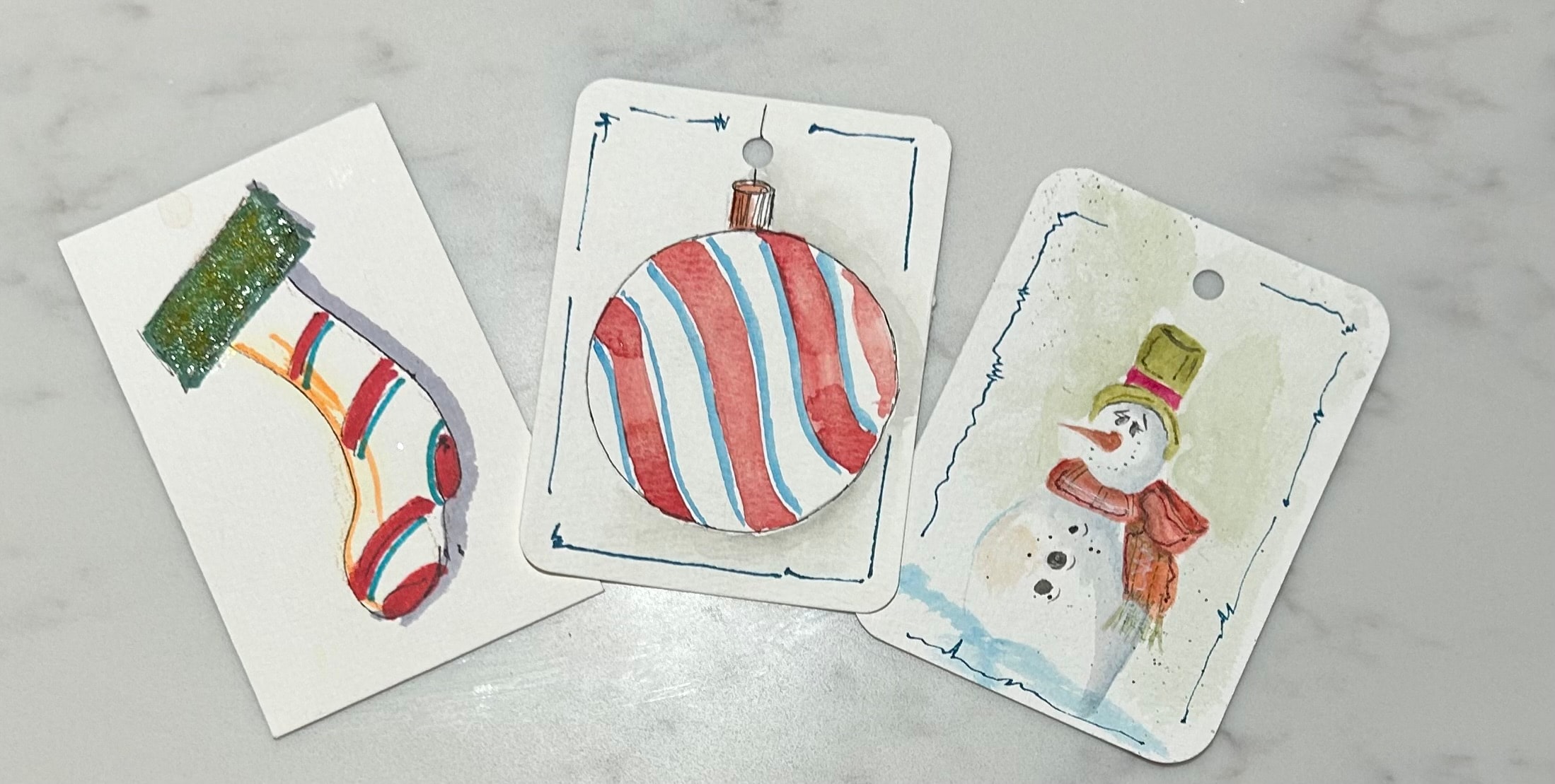 Watercolor Ornament Trio #1