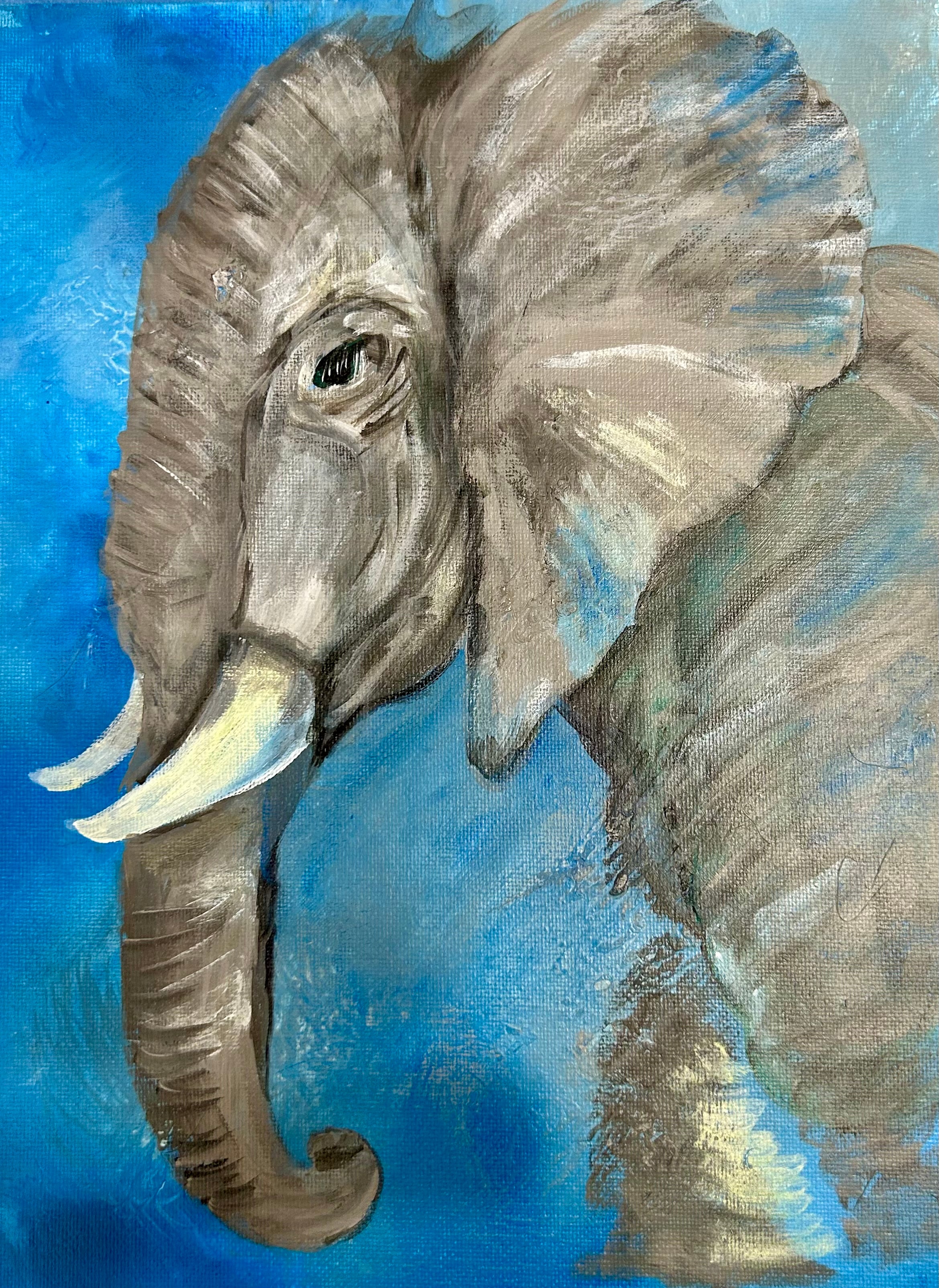 Acrylic Elephant on Canvas Board Original