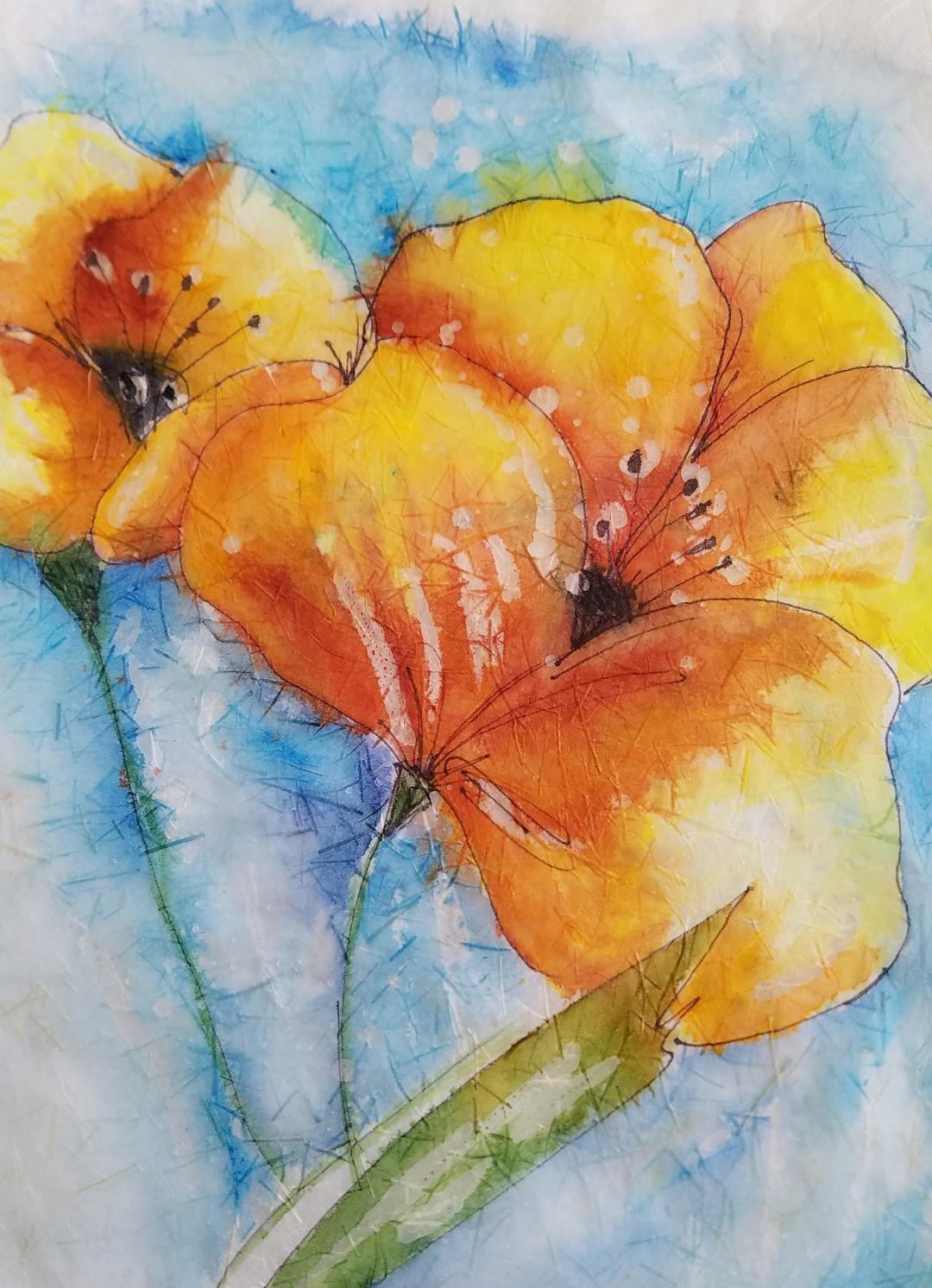 Batik Yellow Flower on Canvas — Hand-Painted